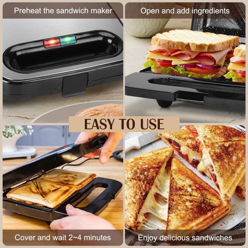 Panini Press & Sandwich Maker - Nonstick Surface, Easy Clean, Compact for Storage, Perfect for Grilled Cheese, Bacon, Eggs & Steak