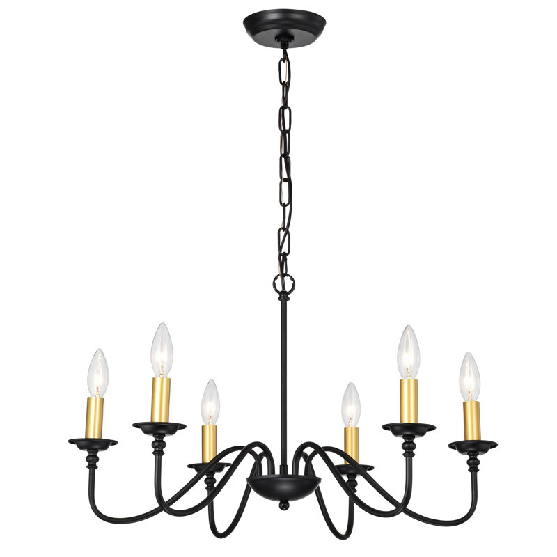 Lustre de style campagne moderne pour salle à manger noir 6 lumières