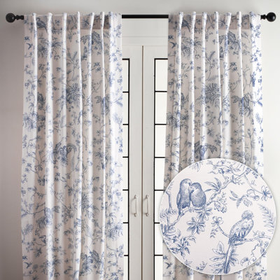 Maison d' Hermine Curtains for living room 100% Cotton 124 inch length Two Panels Light Filtering Toile Curtains for Bedroom Windows with rod and loop Pockets Drapes (Jouy Paradise Blue, 50"W x 124"L)