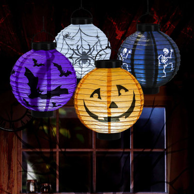 4 Pack Halloween LED Paper Lanterns Jack O Lantern Pumpkin Hanging Lanterns for Indoor Outdoor