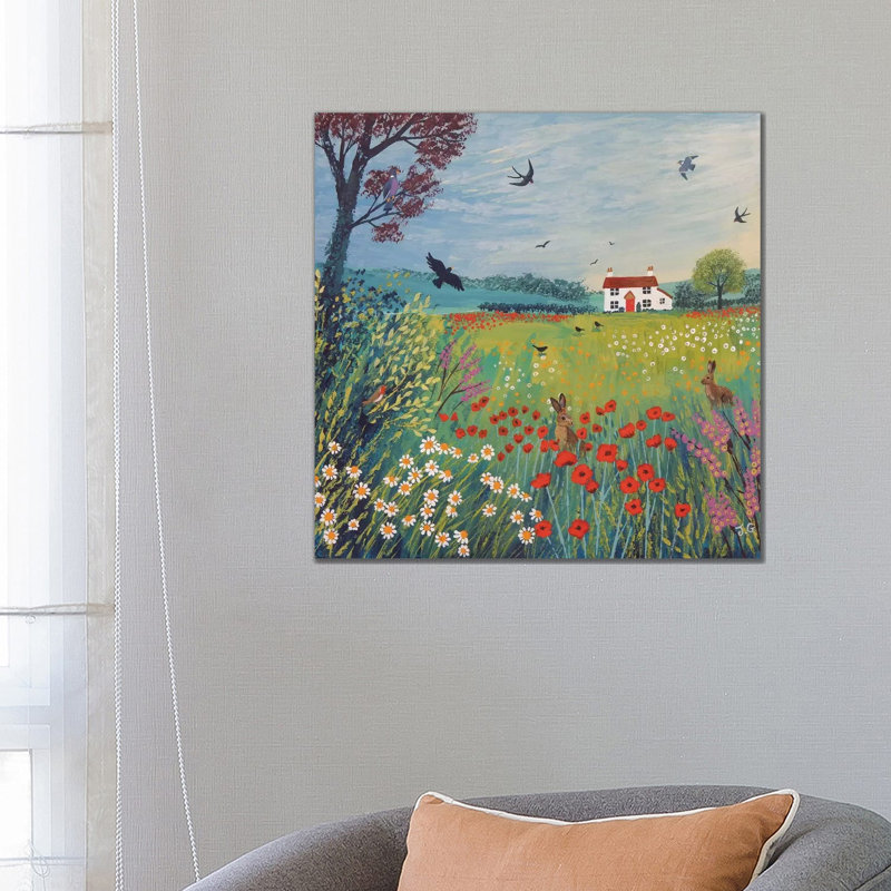 The House By Summer Meadow by Jo Grundy - Wrapped Canvas Painting, 66.04 cm H x 66.04 cm W x 3.175 cm D