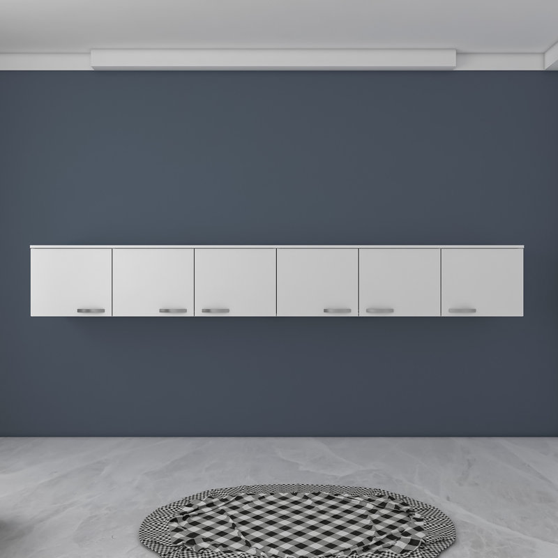 Modern Wall Cabinet, White Color, 95.7 x 17.7 x 19.0 inches | 100% Melamine Coated E1 Quality Chipboard, Thickness: 0.7 inches | Numerous Shelves for Additional Storage, Wall-Mountable Design, Stylish & Functional