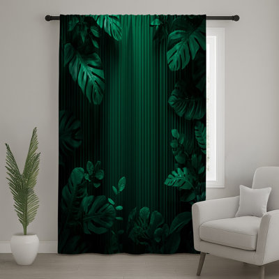 Tropical Green Foliage Window Curtains, Foliage Sheer & Blockout Curtains - 1 Panel