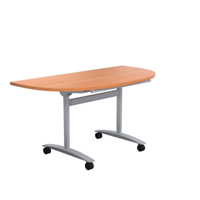 Buariki Half-circle 2 Person Flip Top 140cm L Modular Training Table with Casters