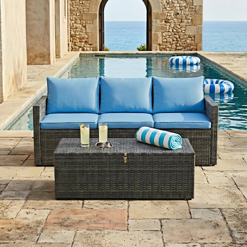 Warner Outdoor Wicker Patio Sofa Set, Blue, Grey