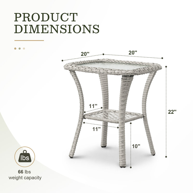 Table d'appoint en osier et verre Bonia, Gris clair
