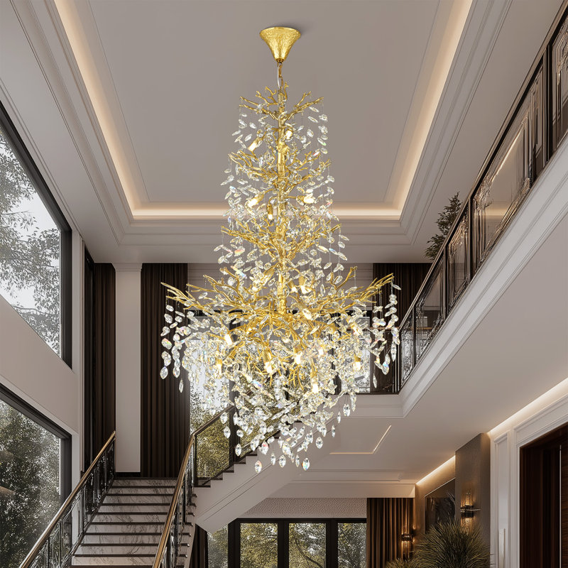 Lustre en cristal 23 lumières DEL à niveaux gradables, Laiton brossé