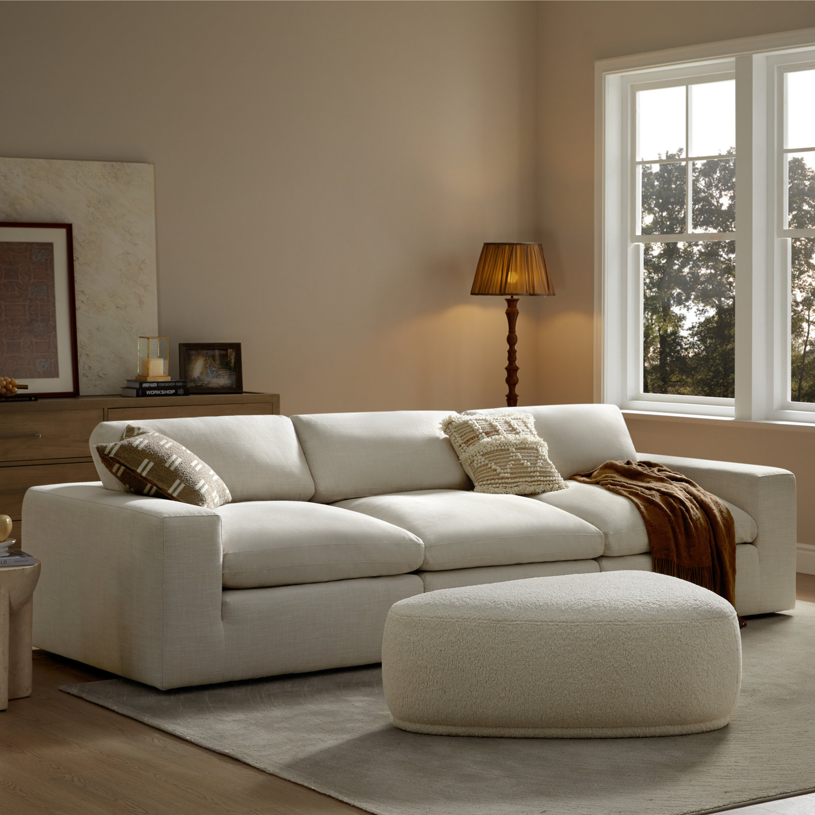 Adna 44" Ottoman Set, Aries Cream Sherpa