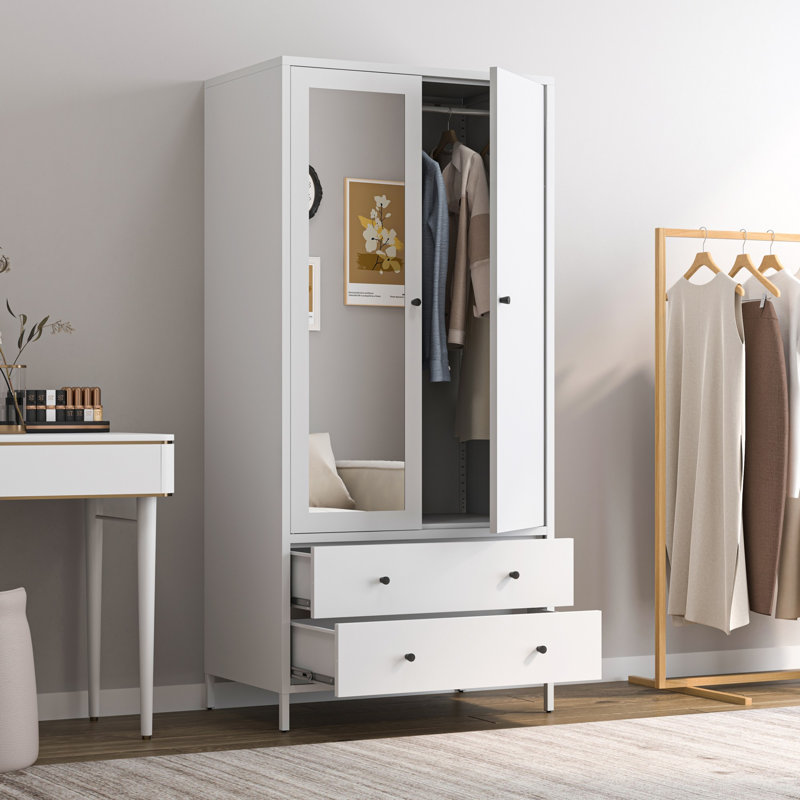 Armoire de rangement en métal pour vêtements, Blanc