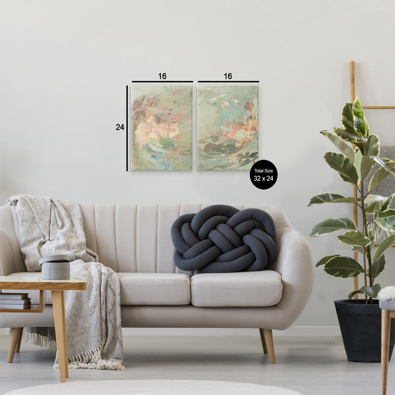Ensemble de 2 toiles tons neutres avec pastels doux, design par Suzanne Nicoll, H 24 po x l 32 po