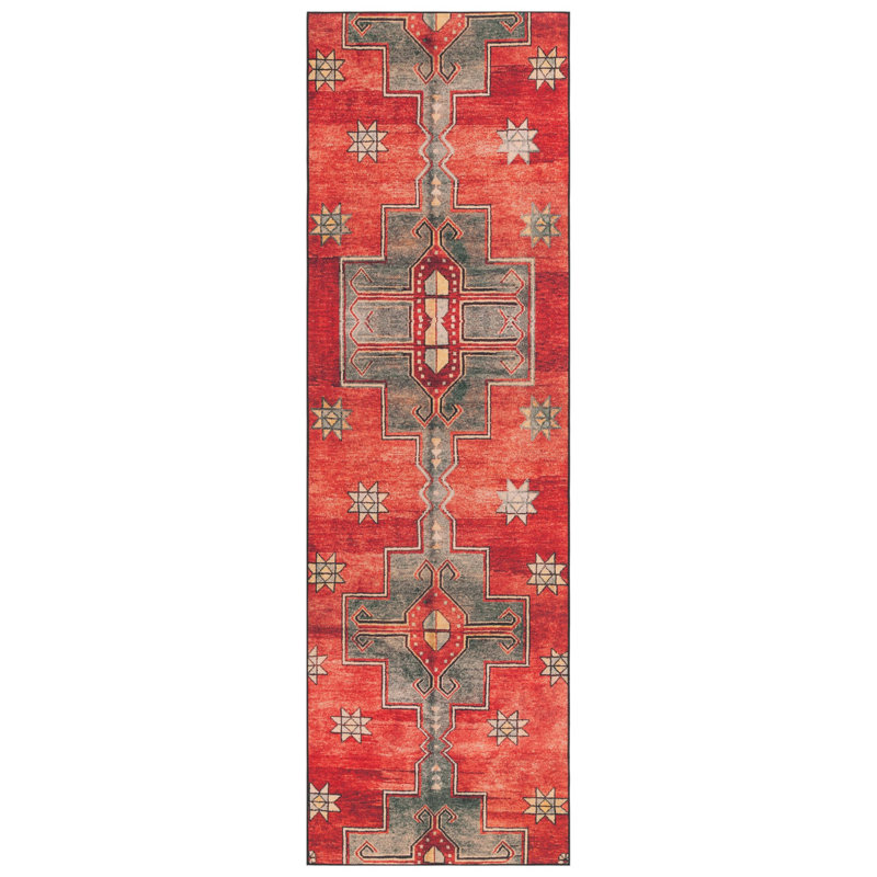Danna Performance Rust/Green Rug, Runner 2'6" x 8'