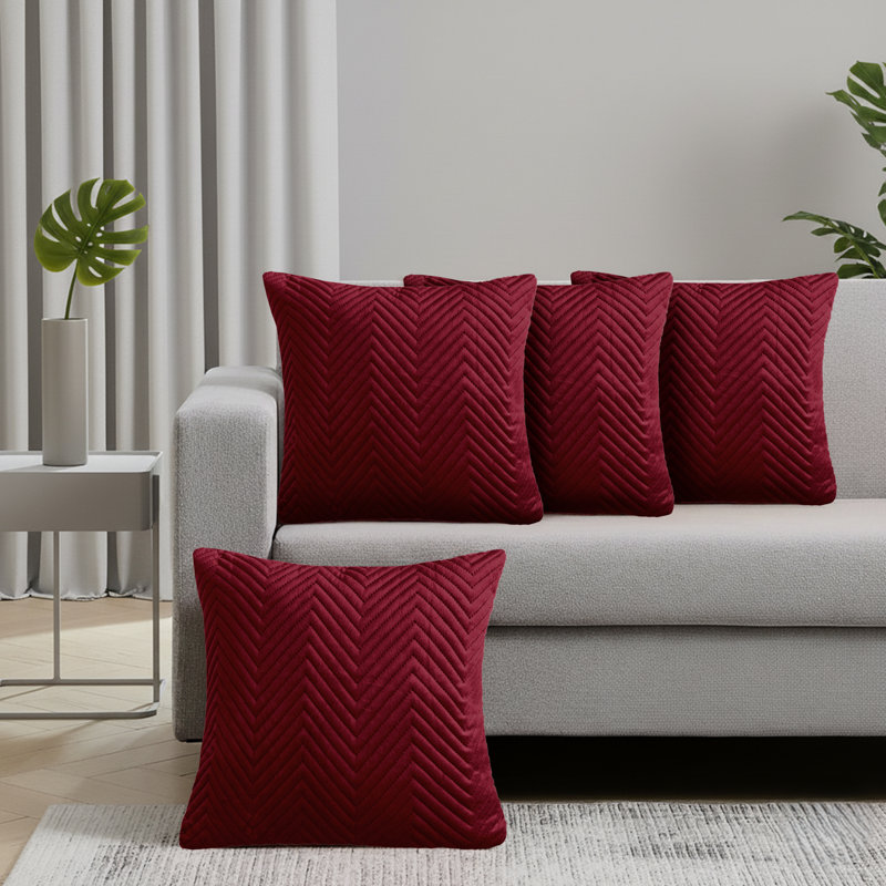 Embossed Velvet Cushion Cover (4 Piece Set), Burgundy