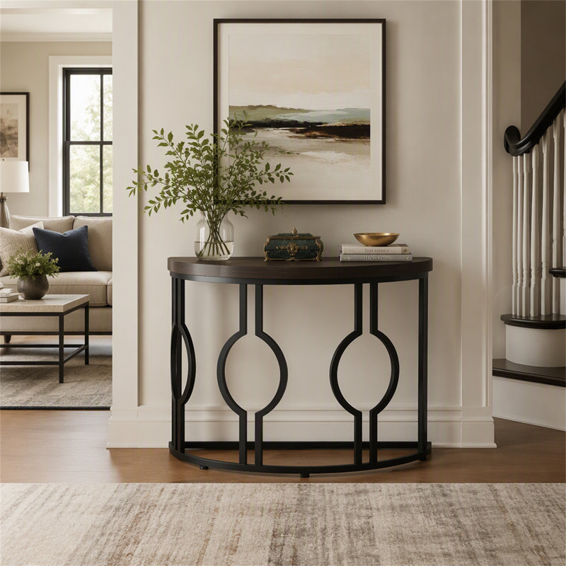 Table console industrielle de 43 pouces, table d'appoint en forme de demi-lune pour canapé