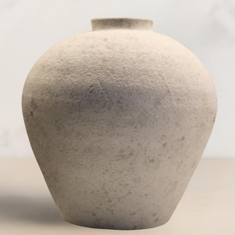 Handmade Large Round Ceramic Vase For Centerpieces, Distressed Stone Look Finish, Rustic Farmhouse Decor, Earthy Aesthetic Home Decor, 9 Inch