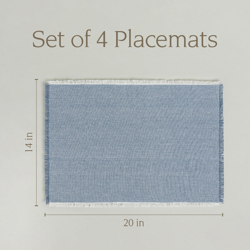 over&back Woven Frayed Chambray Placemats, Set of 4, Blue