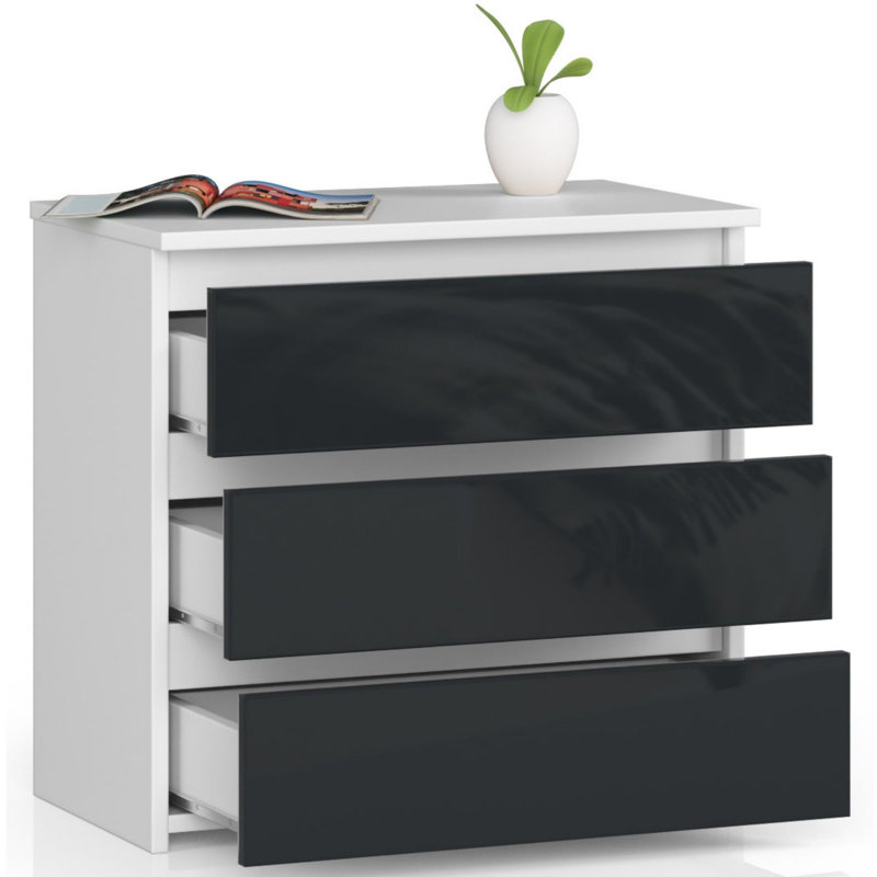 Eldrid 3 Drawer 60Cm W Chest of Drawers, Graphite Gloss