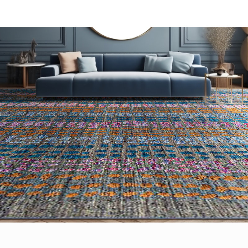 Hand Knotted Wool Striped Area Rug, Rectangle 8' x 10'
