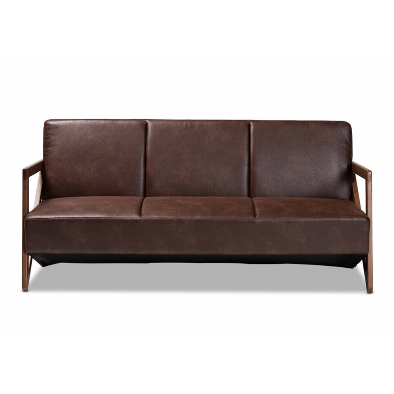 Christa Brown Faux Leather Upholstered Wood Sofa