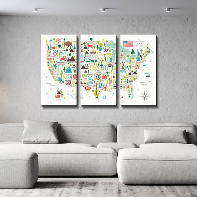 « États-Unis illustré » par Michael Mullan, triptyque mural, 152 x 102 cm