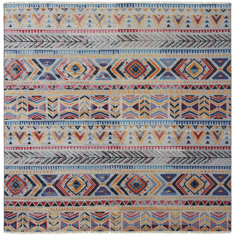 Zahara Handmade Wool Geometric Area Rug, Square 8'