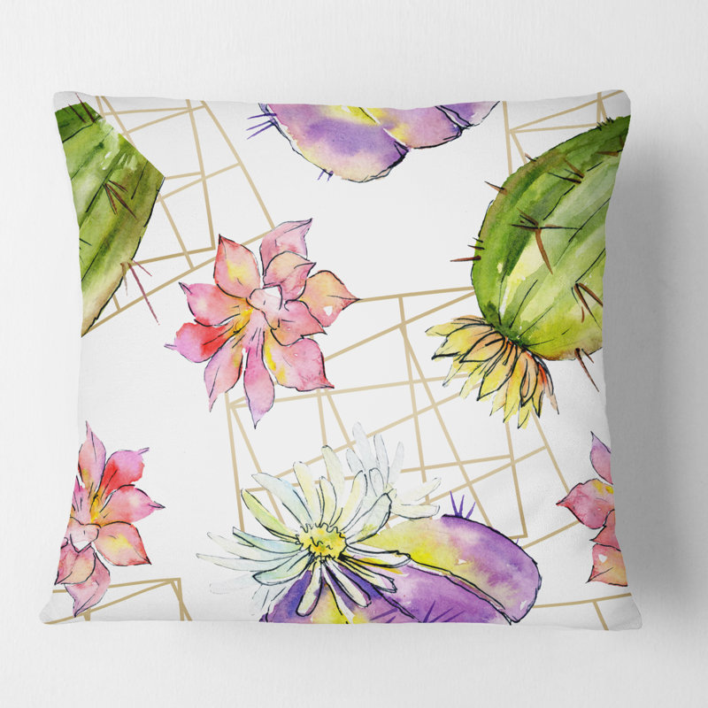 Green Cactus Pattern - Mid-Century ModernPrinted Throw Pillow, 16" x 16"