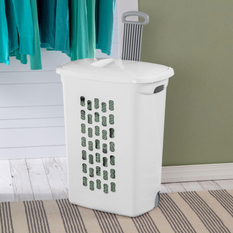 3-Pack Ultra Wheeled Hamper, Laundry Basket W/ Flip-Top Lid & Retractable Handle - Plastic Rolling Clothes Storage Cart