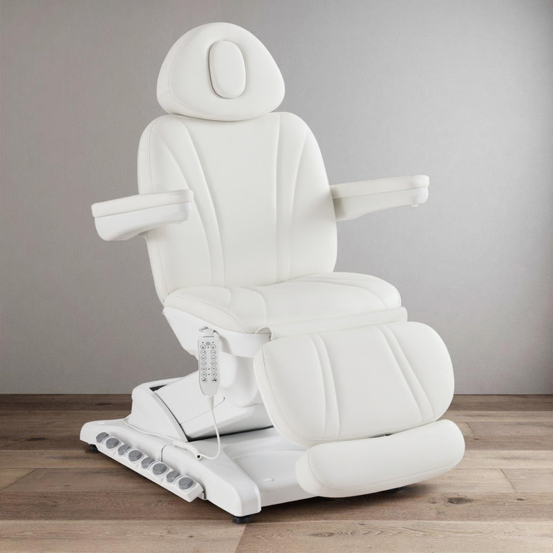 Lit de massage esthétique et esthétique avec télécommande et contrôle au pied, similicuir, Blanc