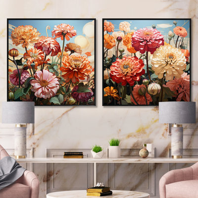 Zinnias With Their Curvaceous Forms - Zinnias Square Collage Set Of 2