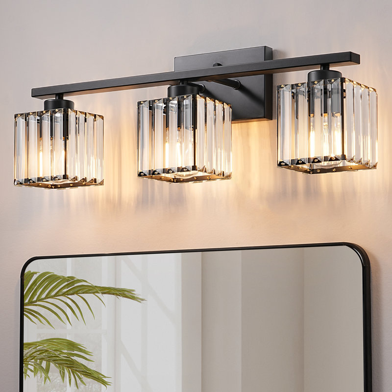 24'' 3-Light Black Dimmable Vanity Light With Crystal Shade
