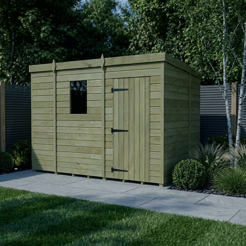 Total Sheds 9ft x 6ft Pent Garden Shed - Single Door - With Windows - Pressure Treated Timber - UK Manufactured