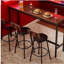 Ensemble de table de bar et chaises pour 3, ensemble de table de salle à manger industriel 4 pièces avec 3 tabourets de bar rembourrés en polyuréthane, ensemble de table de bar pour cuisine, salle à manger, salon, bar, café, coin petit espace, brun rustique