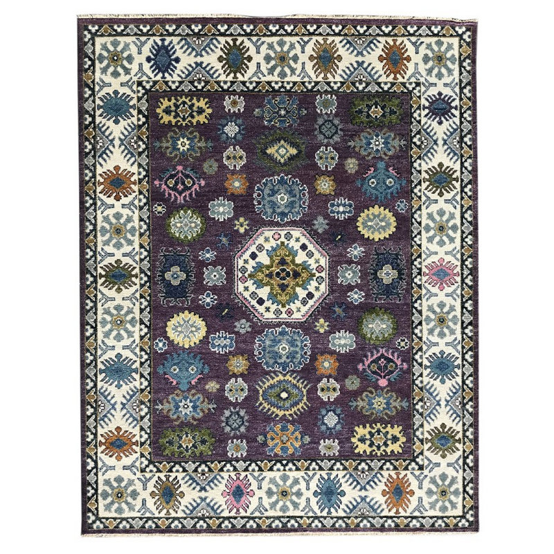 Tapis mauve en laine noué à la main, Rectangle de 10 pi x 14 pi