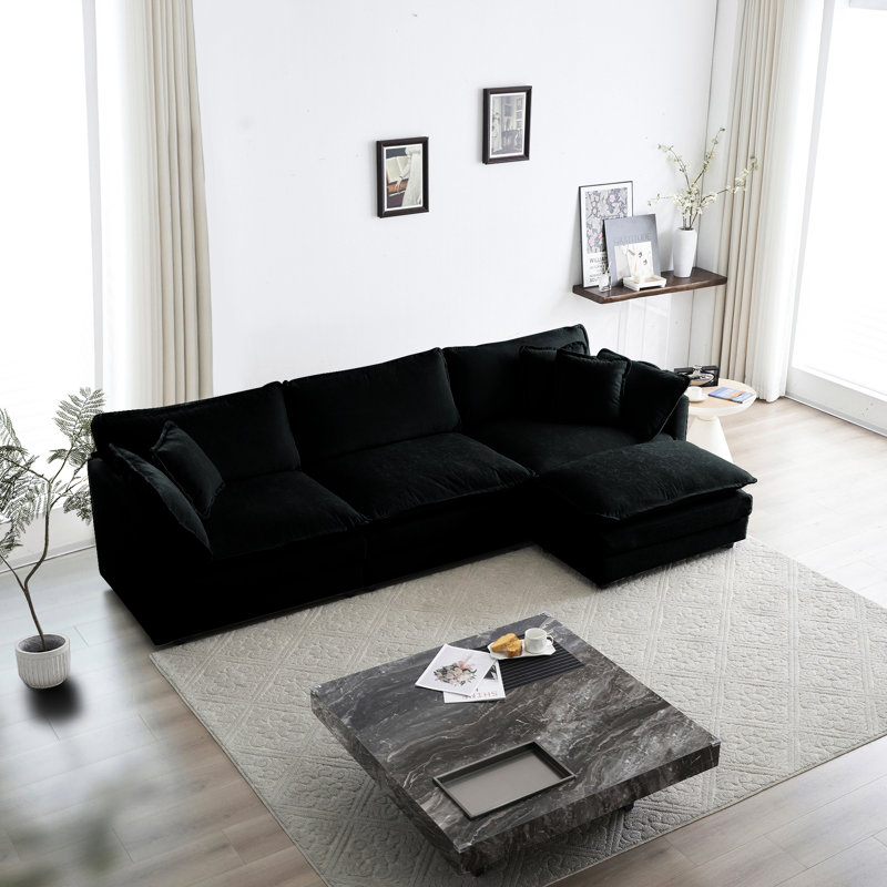 Canapé modulaire haut rembourré en chenille noire pour une couleur élégante - réversible et rembourrage épais, Noir