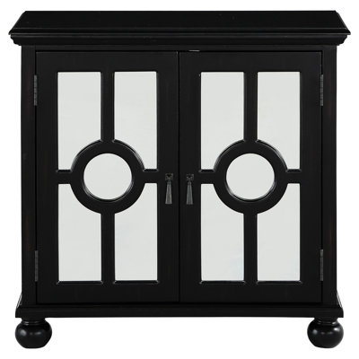Bedroom Accent Chest, Antique Black, Wooden, Mirror Doors, Interior Shelving Wood Cabinet For Bedroom, Black Finish, 1-2 Shelf