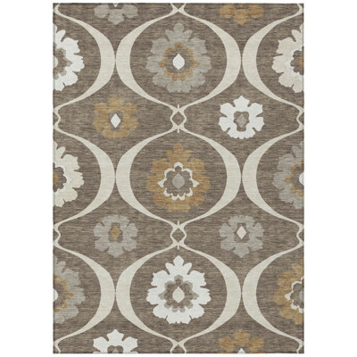 Tapis intérieur lavable beige 10 pi x 14 pi avec médaillon beige et taupe