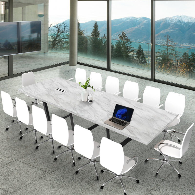 Rectangular Conference Table, H 30 po x L 144 po x l 47,25 po, Marbre blanc