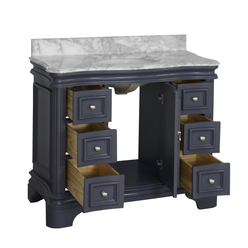 Twain 42" Single Bathroom Vanity Set with Marine Gray Cabinet and Carrara Marble Countertop, Marine Gray