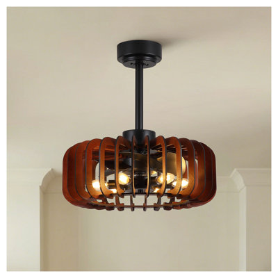 20-Inch Rustic Farmhouse Ceiling Fan with Plywood Cage and Integrated LED Light