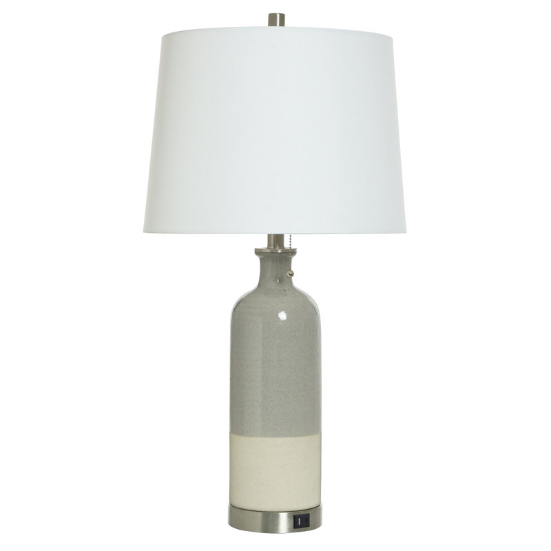 Shoaf - Ceramic Table Lamp with Type A & C USB Port - Shade, Light Grey/Blue, Off-White