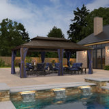 PURPLE LEAF 20' W x 12' D Hardtop Gazebo Outdoor Metal Roof Sun Shade Tent with Curtains and Netting Patio Canopy Permanent Pavilion