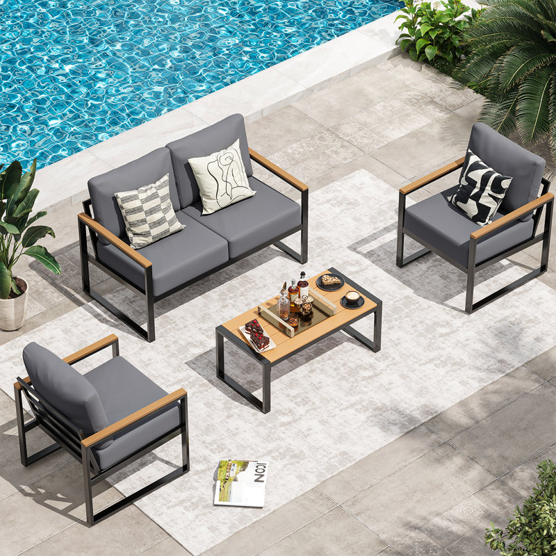 4-piece Metal Patio Furniture Sofa Set – Outdoor Conversation Seating Group With Removable Cushions, Gray