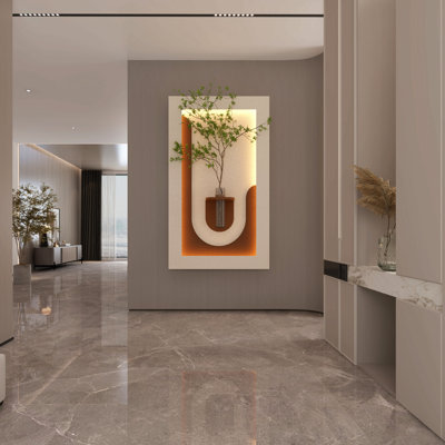 Décoration murale en grès avec éclairage DEL 3 couleurs réglable et plantes vertes artificielles - Sculpture artistique 3D, vase en verre, bande lumineuse avec télécommande pour salon, chambre, couloir