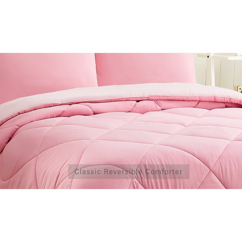 Twin Pink Microfiber Reversible Comforter Set with Sham