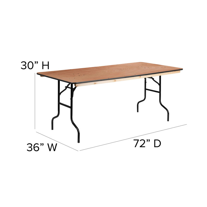 6-Foot Black Metal and Brown Wood Folding Banquet Table