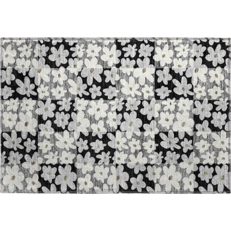 Tapis floral lavable à la machine de qualité supérieure Mayfield AMF2476, Black, 1'8" x 2'6"