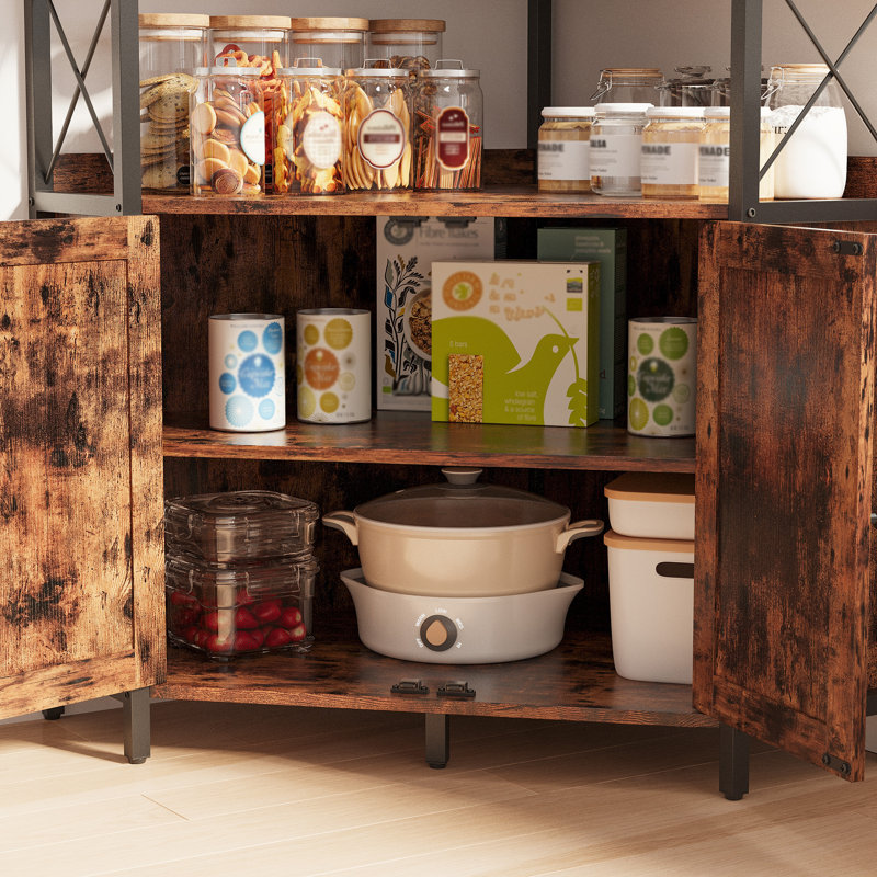 78.1"H 6 Tiers Bookshelf With Cabinet And Doors，Bookcase With Baffles And Anti-Tipping Device, Corner Shelf For Living Room, Kitchen