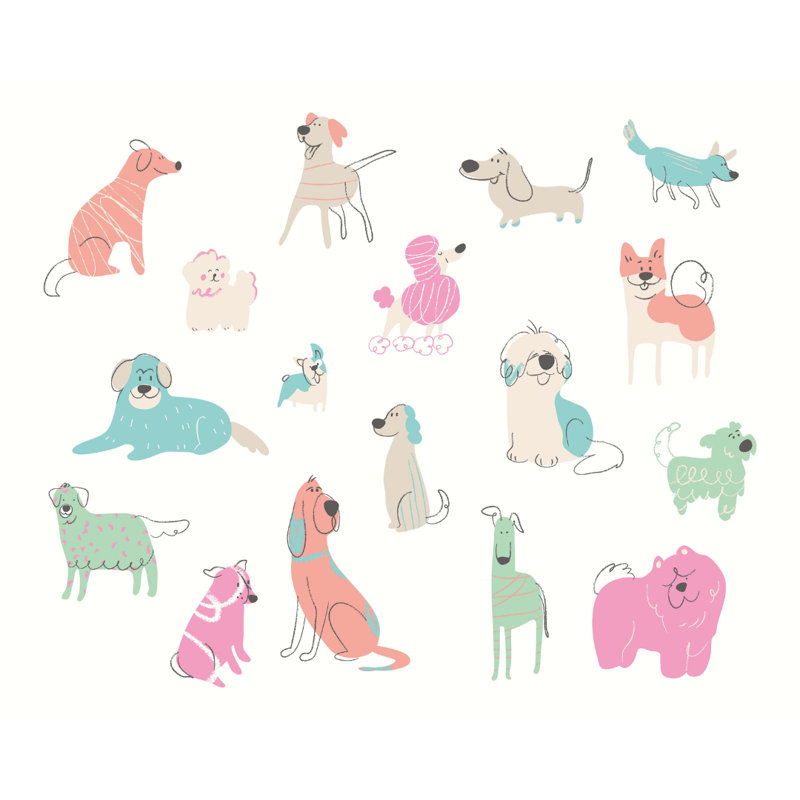 Happy Dogs - Wall Mural, 280cm L x 350cm W , Blush Pink