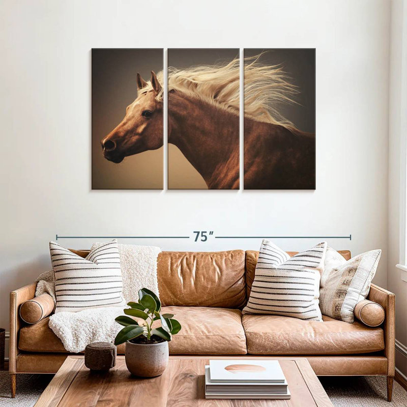Cheval blond châtaignier, H 36 po x l 57 po