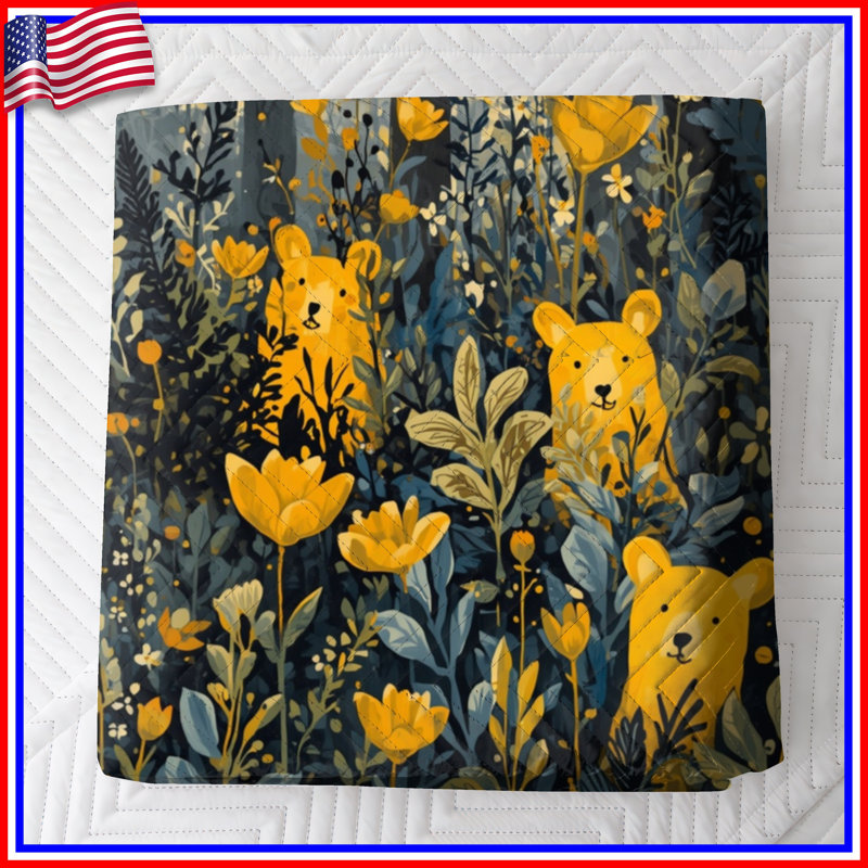 Couvre-lit matelassé jaune Bears In Forest, Twin