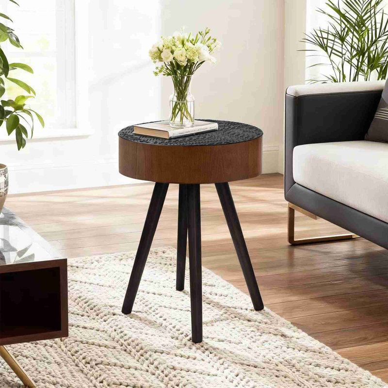 Table d'appoint avec pieds en bois massif, Noir / brun